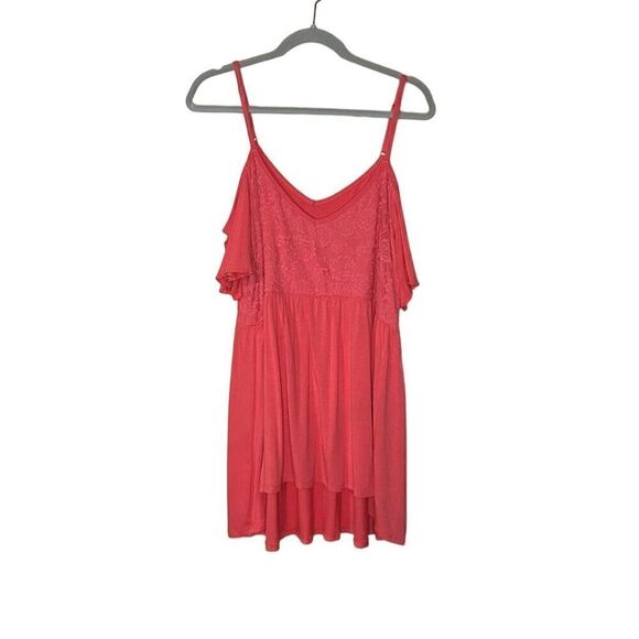 Torrid Tops - Torrid Plus Size 1 Coral Cold Shoulder Babydoll Top Lace Accents Flowy Casual